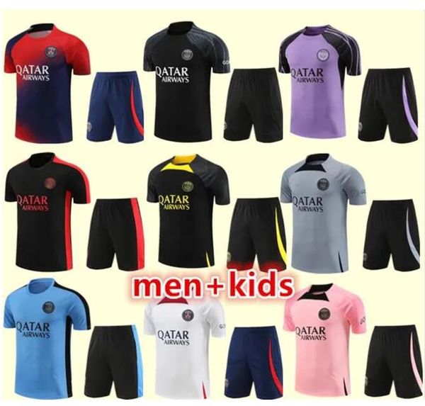 23 24 Paris Sportswear Trainingsanzug Tragen Sie Kurzarm-Kit 2023 2024 Fußballtrikot Maillot de Foot Uniform Chandal T-Shirt Chandal Herren Kinder Sweatshirt Pullover