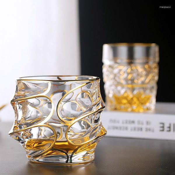 Şarap bardakları 200-300ml vintage altın boyalı viski votka fincan yaratıcı sanat şekli düz bar aile seti
