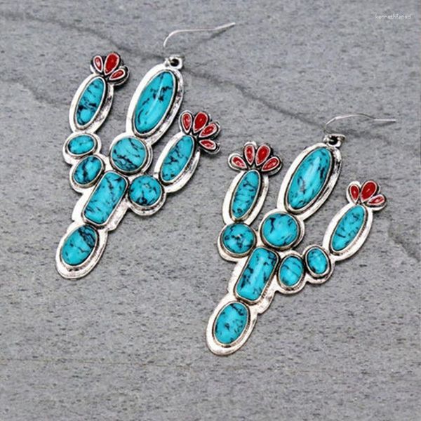 Orecchini pendenti vintage in pietra blu cactus moda donna ciondolo bohémien per il 2023 gioielli all'ingrosso per feste Aretes