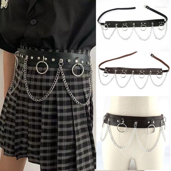 Cintos sexy cintura corrente goth cinto de couro em camadas com correntes corpo arnês acessórios cinta ajustável punk gótico menina