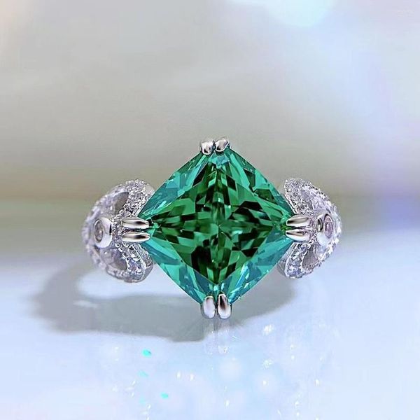 Anéis de cluster moda tendência 925 prata incrustada 5a zircon verde turmalina gem anel de diamante simples temperamento personalidade senhoras