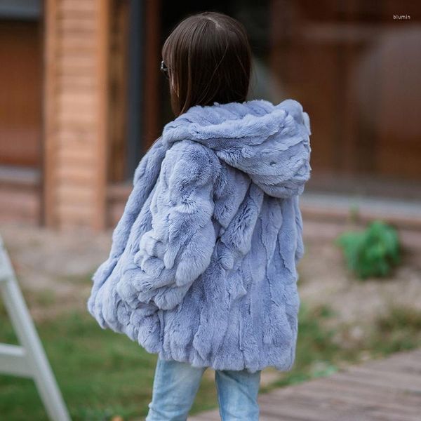 Manteau en duvet de fourrure véritable Rex pour enfants, à capuche, mi-long, en cuir véritable avec coton, pardessus Long, épais et chaud