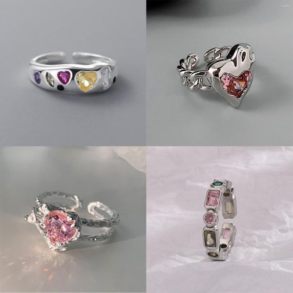 Кольца кластера, модное серебряное кольцо с открытым пальцем, розовое сердце, галстук-бабочка, милое животное в стиле панк для женщин и девочек, ювелирные изделия, подарок, Прямая поставка