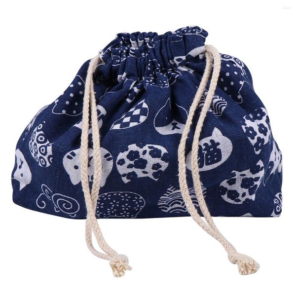 Louça japonesa cordão lancheira saco bonito maquiagem corda carteira algodão linho fornecimento de viagem lancheiras