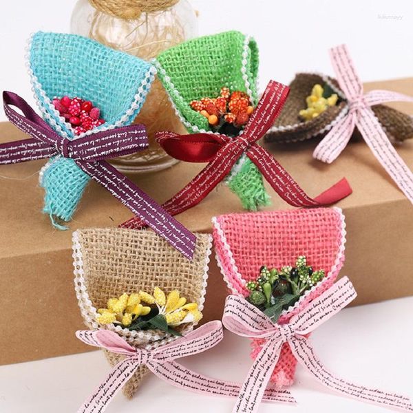 Dekorative Blumen, 5 Stück, künstlicher Blumenstrauß, Rosen, rosa Jute-Rosen für Valentinstagsgeschenke, DIY, Zuhause, Hochzeit, Party, Dekoration, gefälschte Blumen