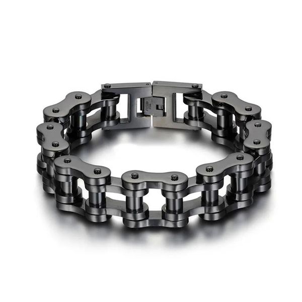 Acciaio al titanio IP Placcatura nera Biker Catene per bicicletta Bracciale Punk Braccialetti Brace pizzo Gioielli alla moda maschile di alta qualità 23cm221h