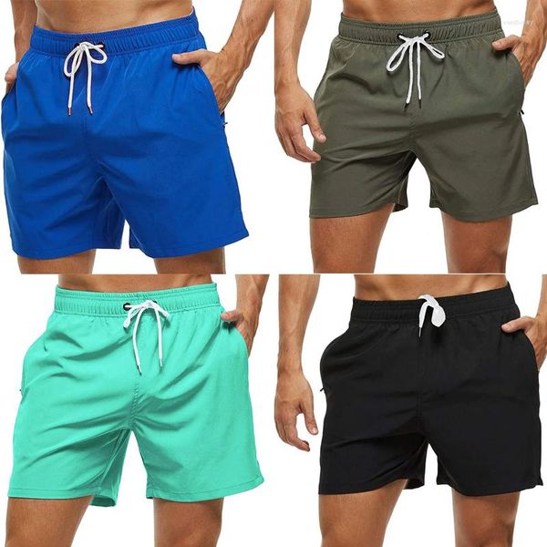 Herren-Shorts, Badehose, Strand, Kordelzug mit Netzfutter, elastische Taille, einfarbig, atmungsaktiv, weich, lässig, täglich, Streetwear