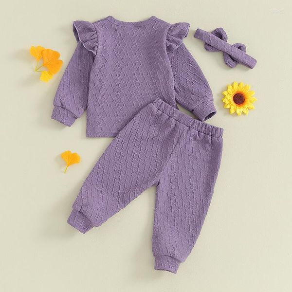 Kleidungssets für Babys, Mädchen, Herbst-Outfits, einfarbig, Rundhalsausschnitt, lange Ärmel, Sweatshirts, Hosen, Stirnband, 3-teiliges Kleidungsset