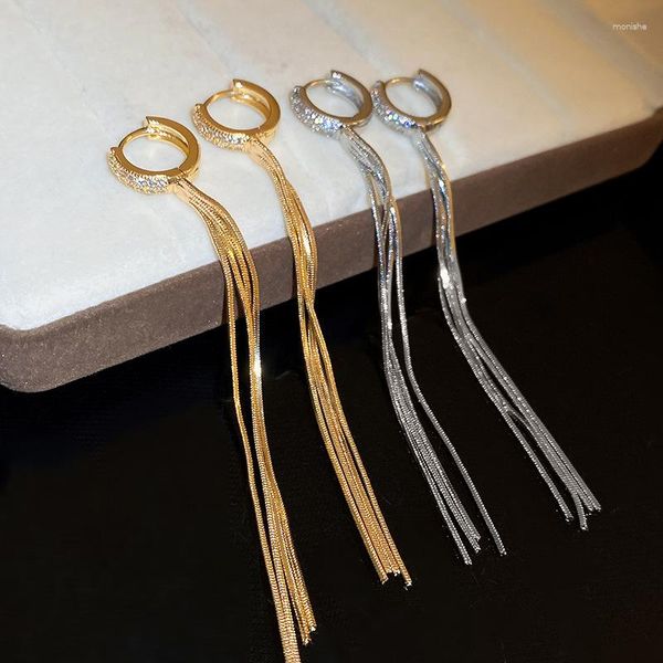 Brincos de argola acessórios femininos jóias eardrop declaração balançar franja longa borla strass banhado a ouro na moda 2023