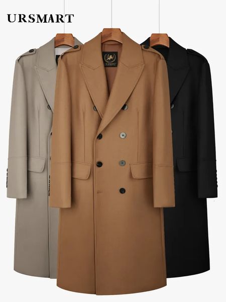 Misturas de lã masculina casaco penteado longo sobre o joelho duplo breasted gosto britânico engrossado destacável para baixo interior 230928