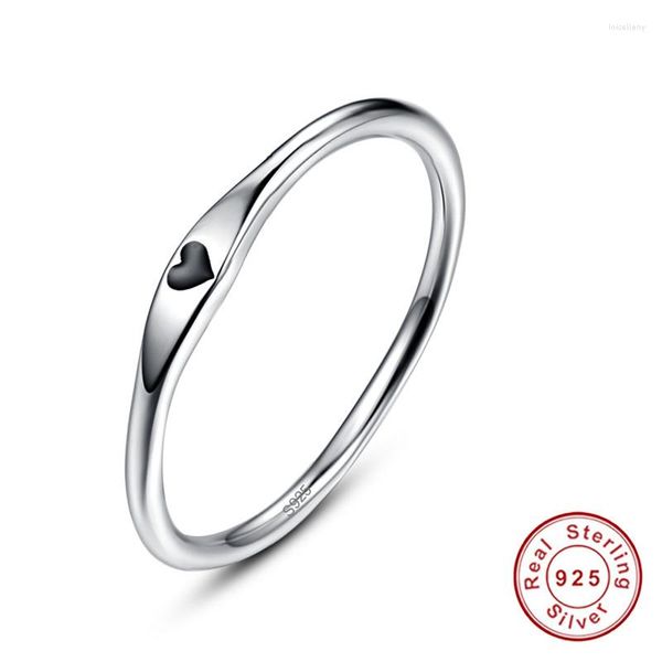Cluster Rings Solid 925 Sterling Silver Simple Carve Heart Shape Wedding Band Stackable Promise Ring Quality