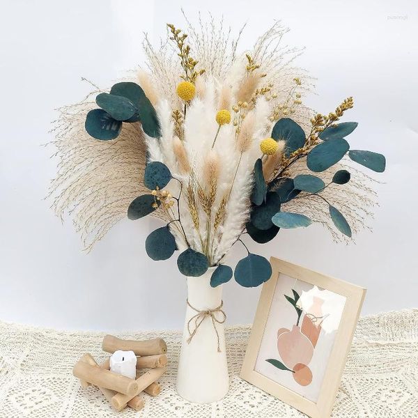 Flores decorativas pampas grama flores secas decoração conjunto vasos de videiras para meninas rosa decoração do quarto plantas falsas ideias de casamento de natal