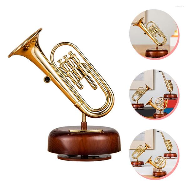 Estatuetas decorativas girando caixa de trompete relógio instrumento musical modelo tema artware
