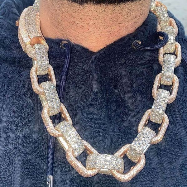 Verschluss Iced Out Cuban Chain Halskette für Herren Rapper S925 Moissanit Cuban Heavy Weight Geprägte Kabelgliederkette Bulk