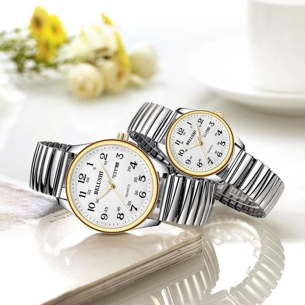 Наручные часы BELUSHI, стальные водонепроницаемые, простые кварцевые часы для влюбленных, большой цифровой циферблат, светящиеся наручные часы для пар, для пожилых людей среднего возраста