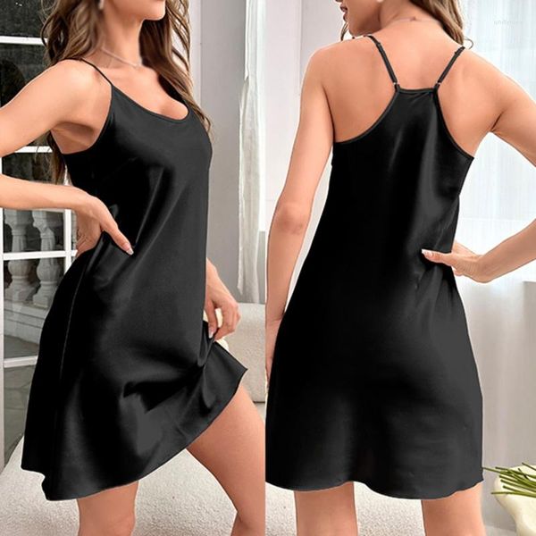 Pijamas femininos sexy com decote em v sem mangas camisola de cetim chemise lingerie roupa de noite senhoras roupas de casa