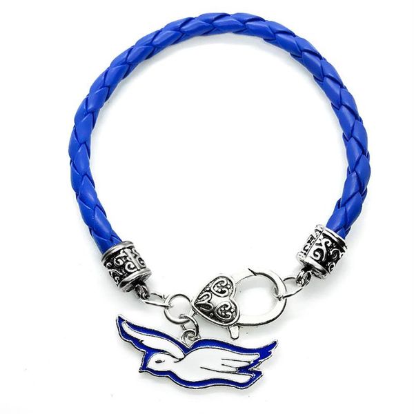 Charme pulseiras chegada esmalte metal zeta phi beta fraternidade sociedade mascote pomba pingente azul couro corrente pulseira bangle334g
