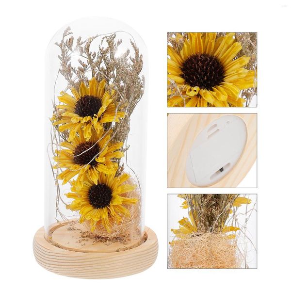 Dekorative Blumen Sonnenblume LED Lampe Nachtlicht Kuppel Glas Dekor Dekoration Mini getrocknet