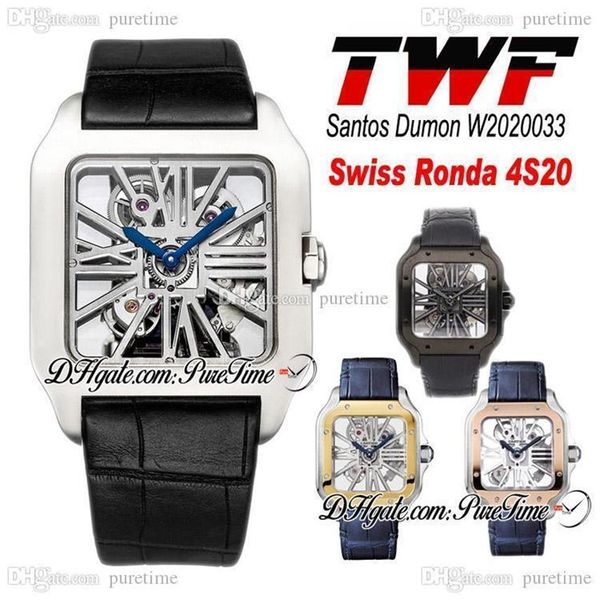 TWF Tom Holland Dumont Skeleton W2020033 Relógio masculino Swiss Ronda 4S20 Quartz Analógico Mecânico Pulseira de couro azul Super Edition PTC239n