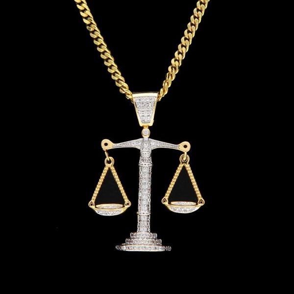 Iced Out Zirkon Balance Waage Waage Anhänger Silber Gold Kupfer Material Herren Hip Hop Halskette Chain267C