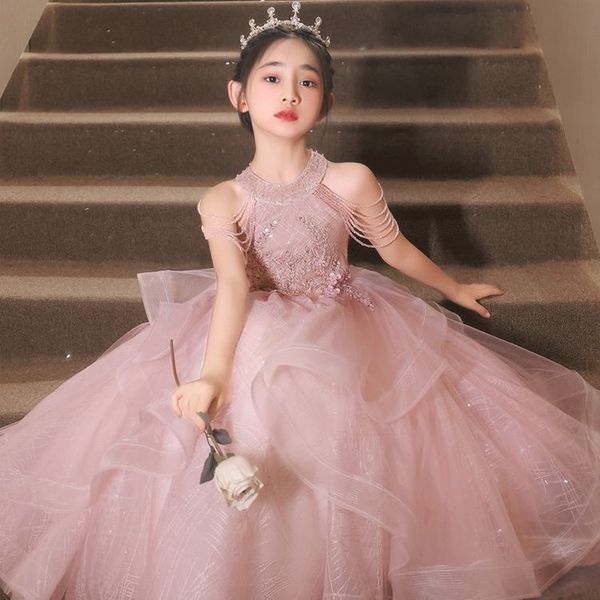Vestidos de meninas de flor branca rosa para casamento tutu princesa infantil vestido de baile de salão de festas para crianças roupas de festa de festas
