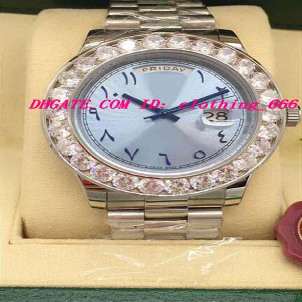 Relógio de luxo maior moldura de diamante movimento mecânico automático 228206 platina 40mm gelo azul árabe mostrador raro relógios masculinos pulsowat205i