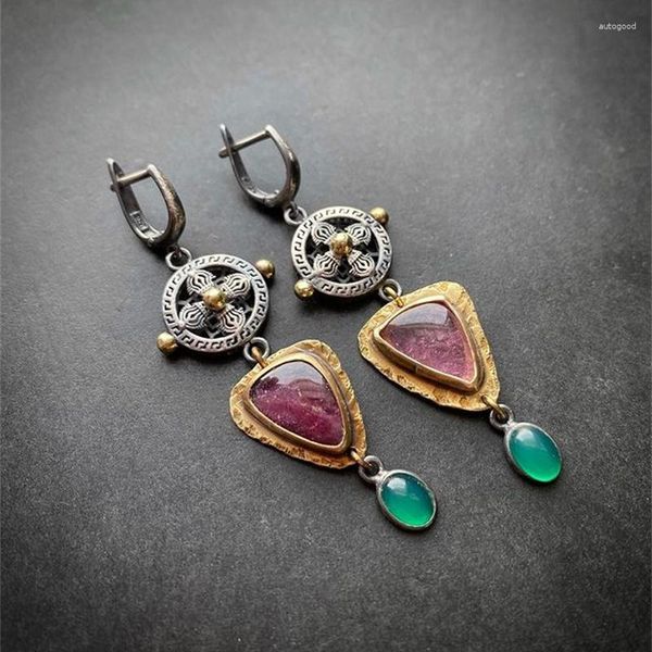 Orecchini pendenti Vintage Waterdrop Geometria rotonda Pietra verde rossa Colore oro argento per gioielli da fidanzamento da donna