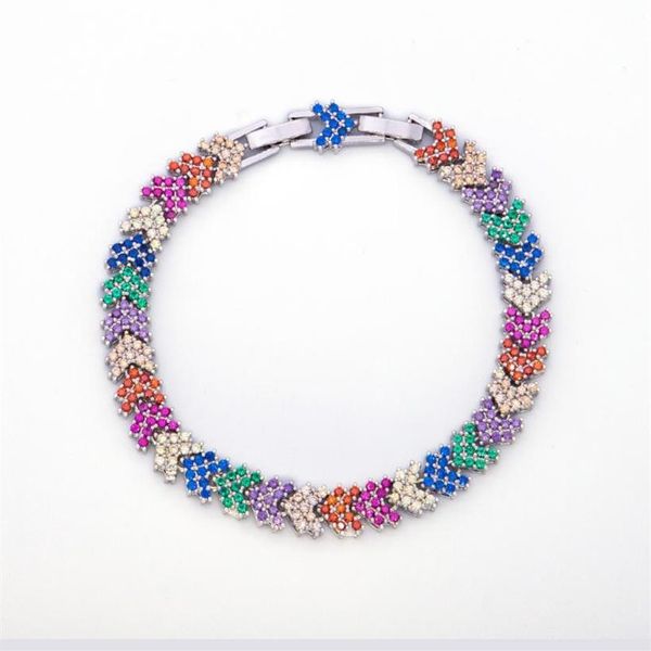 Bracciali a catena a maglie con freccia con strass ghiacciati multicolori in rame HIP Hop con catena di estensione per uomo donna gioielli226f