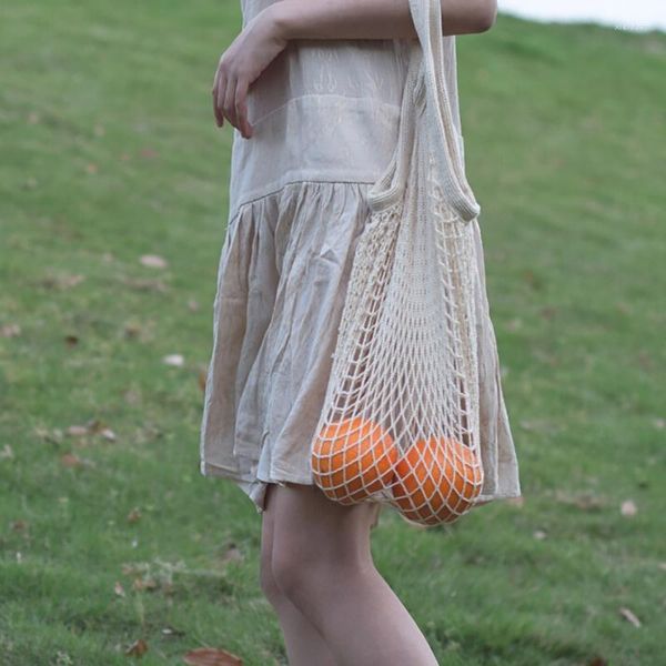 Depolama Çantaları Taşınabilir Tote Pamuk Yeniden Kullanılabilir Meyve Alışveriş Çantası Dokuma Örgü Çim Kazık Çim Kazık Oyuncakları Ev Malzemeleri