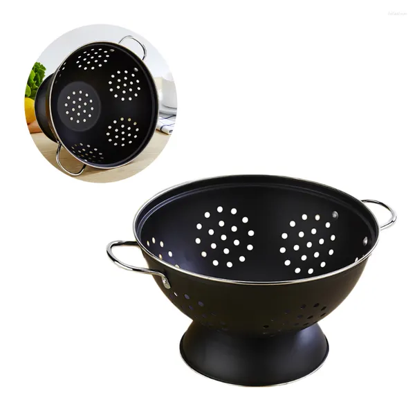 Pratos bandeja de aço inoxidável preto cesta de lavagem de armazenamento placa de frutas oco decoração ornamentos redondo portátil dreno prato