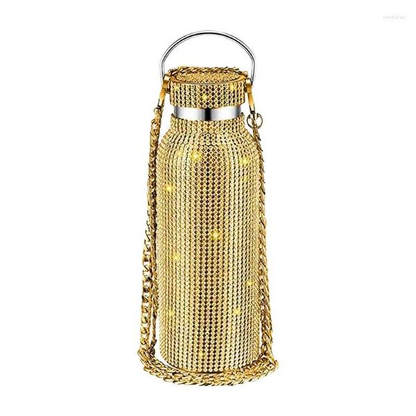 Su Şişeleri 350ml Bling Pırlanta Termal Taşınabilir Glitter Rhinestone Şişesi Crossbody Paslanmaz Çelik