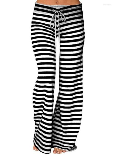 Mulheres sleepwear impressão sleep bottom mulheres algodão calça longa casa pijama macio deslizamento calças de verão cordão tamanho grande sexy listra casual