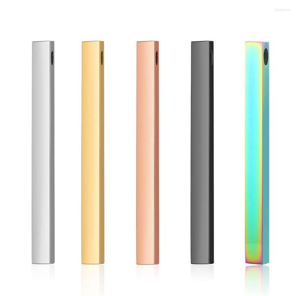 Colares de pingente 3 pçs/lote 3mm 35-40-45mm longo em branco barra quadrada vertical atacado pingentes de aço inoxidável real para gravar personalizado
