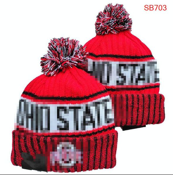 Berretti dell'Ohio State Buckeyes Beanie North American College Team Toppa laterale Sport invernale in lana Cappello lavorato a maglia Berretti con teschio a2