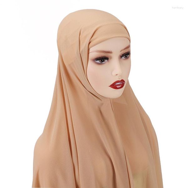 Ethnische Kleidung Instant-Chiffon-Hijab für muslimische Frauen, inneres Stirnband, Damenkappe, Motorhaube, langer Schal mit Jersey-Untertuch, Halsbedeckung