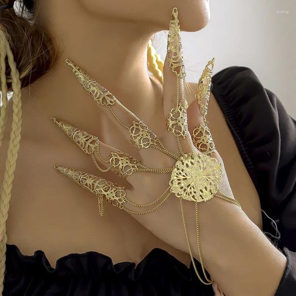Braccialetti a maglie Ingemark Esagerato Dubai Thai Colore oro Harness Bracciale con dita Donna Catena robusta Danzatrice del ventre Cosplay Mano