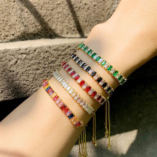 2020 Multicolor Tennis Armbänder Für Frauen Gold Kette Zirkonia Armband Regenbogen Kupfer Einstellbare CZ Mode Jewelry309S