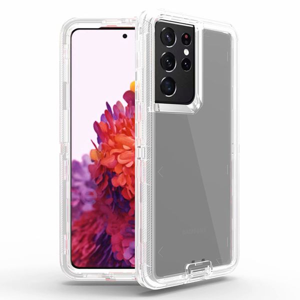 Transparente Armor Defender-Handyhüllen für Samsung Galaxy S22 S21 S20 S23 Ultra, dreilagig, durchsichtig, robust, stoßfest, passend für S8, S9, S10Plus, S10e