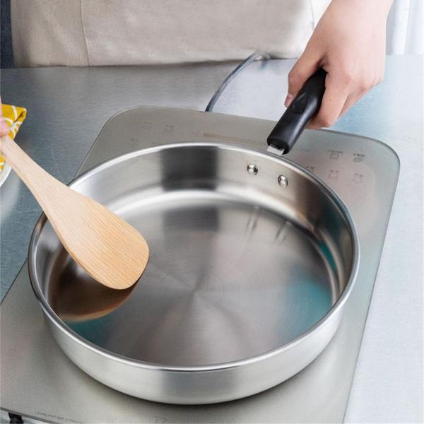 Pentole Per Friggere Con Coperchio In Vetro Padella Wok Non Rivestita In Acciaio Inossidabile