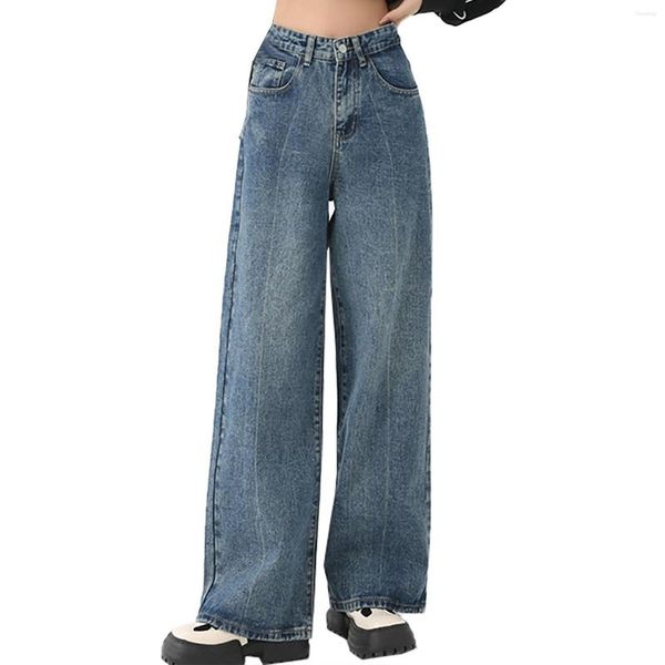 Calça jeans feminina cintura alta skinny elegante perna larga calça jeans tubo vertical