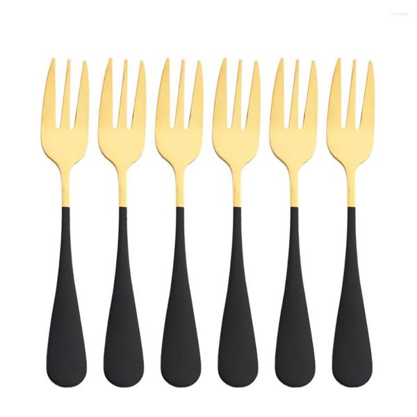 Conjuntos de louça Conjunto de garfo de ouro preto 6 Pçs / set Lanche Talheres Espelho Aço Inoxidável Talheres Frutas Talheres