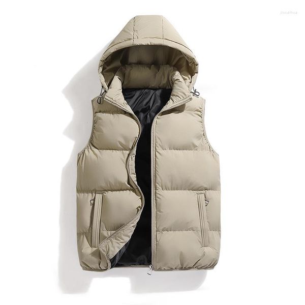 Erkek Yelekler 2023 Kış Erkek Yelek Kolsuz Ceketler Aşağı Erkekler Kapşonlu Sıcak Sıcak Sıcak Out Giyim Şapkını Söndürülebilir Dış Marka Giysileri