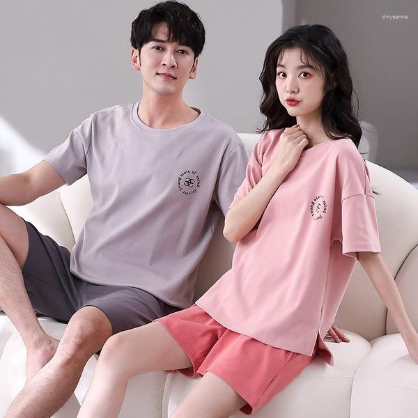 Männer Nachtwäsche Sommer Paare Baumwolle Pyjamas Sets Frauen Männer Kurzarm Shorts Pyjamas Casual Hause Kleidung Koreanische Liebhaber Homewear