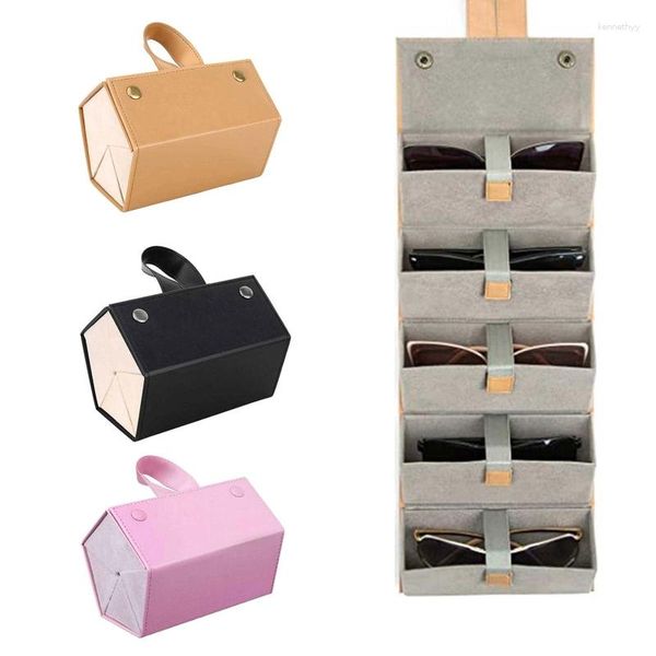 Schmuck Beutel 5 Slot Reise Sonnenbrille Lagerung Rack PU Gläser Box Multi-hängenden Rahmen Display Organizer Für Männer Frauen