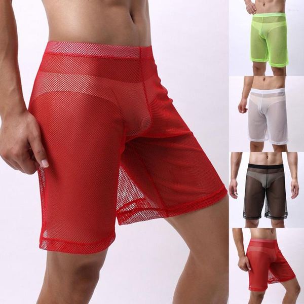 Cuecas masculinas de malha boxershorts transparentes boxer shorts soltos lounge roupa interior pura macia ultra-fina calcinha lingerie troncos clubwear