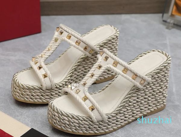 Ciabatte Torchon in seta Pantofole con plateau e tacco con zeppa Ciabatte da donna Sandali con dita dei piedi Sandali di lusso da donna per le vacanze Scarpe casual