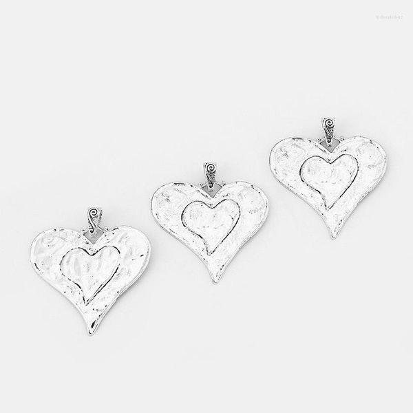 Collane con ciondolo 2 pezzi in argento tibetano grande cuore martellato amore pendenti con ciondoli per collana creazione di gioielli accessori 64,5 / 61mm