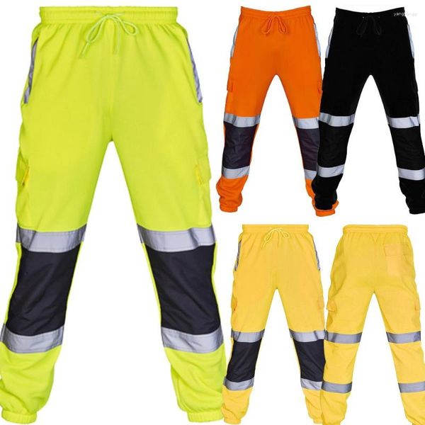 Мужские брюки, мужская рабочая униформа с высокой видимостью, защитная спортивная полоса, светоотражающие свободные брюки для бега, лоскутные брюки для спецодежды