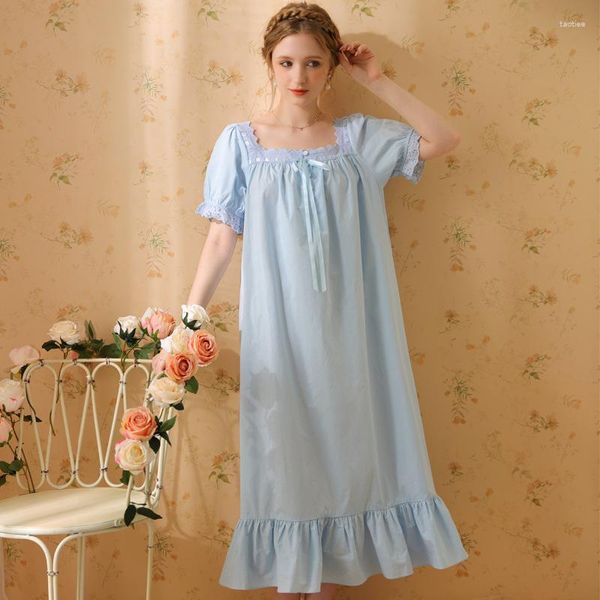 Damen-Nachtwäsche, reine Baumwolle, Vintage-Nachthemden, kurzärmelig, lange Robe, Peignoir, sexy Prinzessinnen-Nachtwäsche, Morgenmantel, Nachtkleid