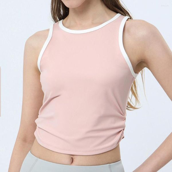 Camicie attive donne yoga con palestra di abbigliamento sportivo incorporato in venatura da allenamento per allenamento Crop Top Female Round Neck Sports Sports Sleeveless